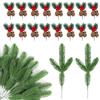 Xbessc 32 Pezzi Rami di Abete Artificiale con Pigne Bacche Rosse Rami per Decorazioni Natalizie Plastica Aghi Artificiali di Pino Verde per Decorare la Tavola Composizione Floreale Ghirlanda DIY