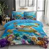 XCQHZYQ Set Copripiumino Matrimoniale 200 x 200 cm Mondo Sottomarino Tartaruga Marina Blu Policotone Morbido Traspirante Copripiumino, Set di Biancheria da Letto per Adulti, Adolescenti e Bambini