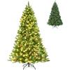 COSTWAY Albero di Natale 135/195 cm, Albero di Natale con 300/450 Luci Incorporate Bianco Caldo, 516/1100 Rami, 32/56 Pigne e 32/56 Bacche Rosse e Base in Metallo, Verde (195cm)