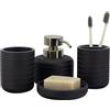 ZCCZ Set di 4 accessori da bagno nero con dispenser di sapone, porta spazzolino da denti, bicchiere da bagno e portasapone, organizer decorativo per bancone