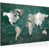 Runa Art Quadro Mappa Del Mondo Moderni Murale - Made In Germany - Vintage Verde Argento Corridoio 109015c