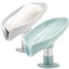 LBshmao-D Confezione da 2 portasapone a forma di foglia, autodrenante, non perforato, facile da pulire, con ventosa, adatto per doccia, bagno, lavello della cucina (grigio e verde)