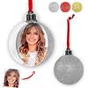 Generico Palla sfera Natale glitter in plastica rigida personalizzata con retro glitterato carica la tua foto (Glitter Argento)