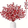 Noaxylic 16 Pezzi Mini Palla Decorativa di Bacche Rosse di Natale, Bacche di Agrifoglio Rosse Artificiali, Pungitopo Decorazioni, per Albero di Natale Artigianato Stagione Delle Vacanze Invernali