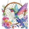 DAERLE Diamond Painting Pendente, Colibrì colorato con acchiappasogni, Decorazione da Appendere in Pannello Acrilico per Porta, Finestra o Giardino, con Catena, Arte Fai da te con Strass, Fiori che sbocciano
