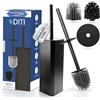 DITI® Scopino per WC in acciaio inox 304, quadrato, con spazzola di ricambio, in silicone con supporto e paraspruzzi, antiruggine e antibatterico con manico lungo, colore nero