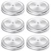 ASTER Set di 6 coperchi Mason con foro per cannuccia, 70 mm, per barattoli con apertura regolare, coperchi ermetici, in acciaio inox, placcati argento