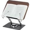 Comfoyar Leggio per Libri Regolabile per Lettura, Porta Libri Pieghevole con Base Girevole 360° e Clip Elastiche Pagine, Supporto per Libri di Cucina in Legno per Ricetta Tavoletta Spartito Musicale
