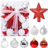 Winwild 30 mini palline di Natale con gancio, 3 cm, piccole palline per albero di Natale, rosso e bianco, mini set di decorazioni per albero di Natale da tavolo