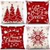 KIKISML Natalizi Fodere per Cuscini 45x45cm, Set di 4 Copricuscino per Natalizi, Albero di Natale Fiocco di Neve Renna Babbo Natale Fodere per Cuscini l'arredamento Della Casa, Rosso