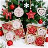 DAHI 2 Scatole Decorazioni Natalizie in Legno Rosso, 24pz Ciondoli in legno, Decorazioni per albero di Natale -Stelle, Cuori, Palline e renne (Bianco rosso C)