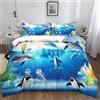 XCQHZYQ Set Copripiumino Set Biancheria da Letto in Microfibra 3D 220x240 cm Cartone Animato Islanda Delfini Blu, Poliestere Cotone Morbida Copripiumino per Letto Singolo Matrimoniale Aldult