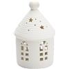 Yeerockal decorazione natalizia in ceramica a forma di casa con luce LED | Altezza 14 cm | LED 2 batterie LR44 incluse | Portacandele bianco decorazione natalizia fai da te (stile A)