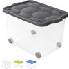 VIRSUS Contenitore Multiuso con Ruote 732, misura 60x40x36 cm e capacità 55 Lt, Porta biancheria Trasparente, Organizer con coperchio, box salvaspazio per Scarpe, Vestiti, Giocattoli (Antracite)