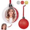 Generico Palla sfera Natale glitter in plastica rigida personalizzata con retro glitterato carica la tua foto (Glitter Rosso)