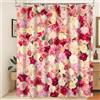 Xiaoterna Tenda da doccia primavera Tenda da doccia a muro con fiori rosa 3D Rose colorate Tenda da doccia romantica floreale Tessuto impermeabile lavabile in lavatrice 180x180cm