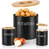 Lannvan Porta Patate, Porta Aglio e Cipolla Set di 3 | Contenitore Patate Impilabile | con Coperchio in Bambù Resistente | Ventilazione Ombra Conservazione Della Freschezza (Nero)