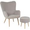 IlGruppone Poltrona Imbottita Ergonomica con Schienale E Braccioli con Poggiapiedi Contenitore Camera da Letto Salotto Moderna Pouf Sedia Effetto Teddy Morbida - Grigio