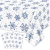 QUERICKY Set da 4 tovaglie invernali con fiocchi di neve, 220x130 cm, copertura per tavolo con fiocchi di neve per decorazioni di compleanno invernali e sfondo per feste natalizie, bianco