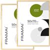 FRAMAI Cornice portafoto 50 x 70 cm, in vero legno naturale, con plexiglass infrangibile, gancio e supporto, 2 pezzi