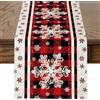 JOTOM, runner da tavolo con fiocchi di neve natalizi, 40 x 180 cm, runner da tavolo a quadri Buffalo Rosso Nero, stile fattoria, decorazione invernale per la cucina e la sala da pranzo, ideale per