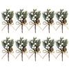 SUREH - 10 rametti natalizi con bacche bianche, 15 cm, con piccole pigne artificiali, spruzzati di neve, con bacche di agrifoglio