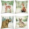 Bonhause Federe per Cuscini Animali della Foresta 45 x 45 cm Copricuscini Decorativi Cervo Volpe Coniglio Orso Poliestere Biancheria Federa per Cuscino Divano Bambini Casa Decorazione Set di 4