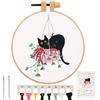 MWOOT Kit Ricamo Starter con Motivo Gatto,Set per Ricamo Punto Croce Embroidery Starter Cucire Accessori per Principianti