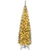 RELAX4LIFE Albero di Natale 150cm, Albero di Natale Slim con Luci Incorporate, Base in Metallo, Rami Folti, Effetto Realistico, Decorazione Natalizia da Interno