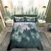 Loussiesd Set copripiumino con motivo montagna fumoso, set di biancheria da letto con alberi di bosco e piante, paesaggio pitturato,decorazione del bosco, collezione camera da letto, 2 pezzi per letto singolo