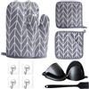 Gudemoore 2 guanti da forno in cotone, 2 presine, 2 mini guanti da forno in silicone, spazzola in silicone e 4 ganci, resistenti al calore [fino a 180°C/356°F] guanti da cucina, set di presine per cottura