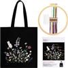JSRQT Kit da Ricamo per Borsa di Tela, Ricamo Starter Kit con Motivo Floreale per Principianti Adulti, Punto Croce Borsa Tela, Set di Ricami a Mano Tote Bag inclusi Cerchio e Istruzioni, Nero