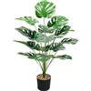 Zelihrdu Albero Pianta Artificiale con Vaso, Finte Piante Artificiali Interno Esterno Realistiche, Grande Decorazioni per Soggiorno Casa Ufficio Camera da Letto (75cm Verde Monstera)
