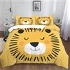 XCQHZYQ Copripiumino Singolo 150x200 cm Leone Giallo Astratto Del Fumetto Set di Biancheria da Letto per Bambini per Ragazzi e Ragazzi, Copripiumino in Poliestere Cotone 3 pezzi Copriletto