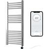 Greened House - Portasciugamani elettrico cromato Smart WiFi con controllo intelligente, riscaldamento, 400 mm L x 1000 mm A, piano, timer programmabile 7 giorni, compatibile con app