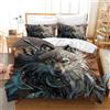 Leleyouzer Wolf, set di biancheria da letto 3D, con motivo animale, per ragazzi, 1 copripiumino in microfibra e 2 federe da 50 x 75 cm (lupo 1, 135 x 200 cm)