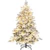 COSTWAY Albero di Natale Innevato 135/180/210 CM, Albero di Natale Artificiale Pre-Illuminato con 120/260/300 Luci LED, 757/1415/1684 Punte e Giunti a Cerniera (135 cm)