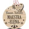 Lol t-shirt Pallina di Natale in Legno Personalizzata con Pendente a Cuore - Idea Regalo Maestra - Decorazione Natalizia con Incisione Laser, Nome e Dedica - Con Cordoncino e Scatola Regalo Inclusa