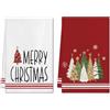 Artscope Set di 2 Strofinacci Cucina Natalizio Albero di Natale e Fiocchi di Neve Asciugamani da Cucina Natalizie per Decorazioni Cucina 45x66cm (Rosso)