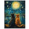 Dazzlewall Poster Notte Stellata con Gatti, Stile Pittura a Olio Vintage per Soggiorno Camera 30×40 cm Senza Cornice