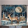 ABAKUHAUS Natale Tenda, Reinderr Moon Town Natale, Casa Arredamento Elemento Distintivo Due Pannelli Set, 280 x 245 cm, Cacao Blu Ardesia Scuro