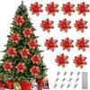 HTTDSLF 12 Pezzi Fiori per Albero di Natale, Fiori di Natale Glitter Poinsettia, Decorazioni Albero di Natalee, per Decorazioni Natalizie Ghirlanda, con Clips (12, Rosso)