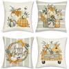 Bonhause Federe per Cuscini Zucca Autunno 45 x 45 cm Grigio Beige Arancione Zucche Corona di Foglie Decorativo per Divano Letto Casa Giardino Esterno Set di 4