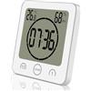 ALEENFOON Orologio digitale da bagno, a ventosa, impermeabile, da parete, con ampio display e timer per doccia, con allarme, termometro, igrometro, timer per conto alla rovescia