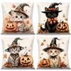 ZJILIXIA 4 Pezzi Federe per Cuscini Autunno 40x40cm,Autunnale Gettare Decorativo Caso Federa Cuscino,Giorno Del Ringraziamento Federe per Cuscini Divano,Federa per Cuscino in Lino,Per Divano Decorazione (C)