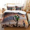 AVJWWD Copripiumino per Moto 3D, Set di Biancheria da Letto a Tema Moto per Sport Estremi, Set di Biancheria da Letto per Moto Moderno,per Adulti e Bambini (135 x 200 cm, Moto2)