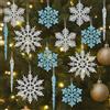 Kiiwah 22 Pezzi Decorazioni Natale Fiocchi di Neve e Ghiaccioli Per Albero di Natale, Decorazioni Pendenti con Fiocchi di Neve Glitterate con Corda per Natalizia Inverno Festa Decorazione