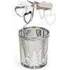 MIJOMA Portacandele Rotante per Tea Light a Carosello di Natale in Metallo - Portacandele Rotante Mini Piramide da 12 cm (Argento - Vetro Votivo & Cuore)