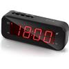 Timegyro Sveglia LED facile da configurare e con batteria, solo grandi cifre rosse, per camera da letto/soggiorno/viaggio (nero)