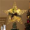 Lewondr Stella di Natale, Stella dell'Albero con Perline Luminose a LED e Pigna, Albero di Natale Topper Via Telecontrollo & Funzionamento USB, Decorazione per Festa in Casa, Timer 6H e 8 Luci, Oro